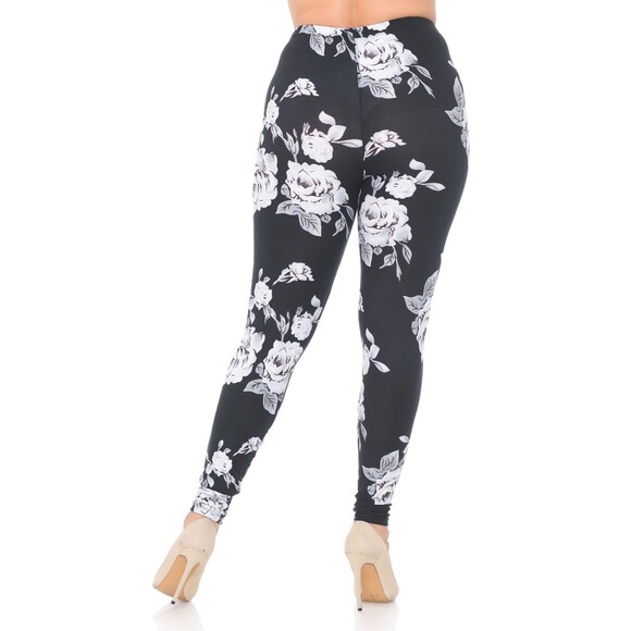 Plus Size Womens Womens Jumbo‎ White Rose Leggings - Picture 3 of 8